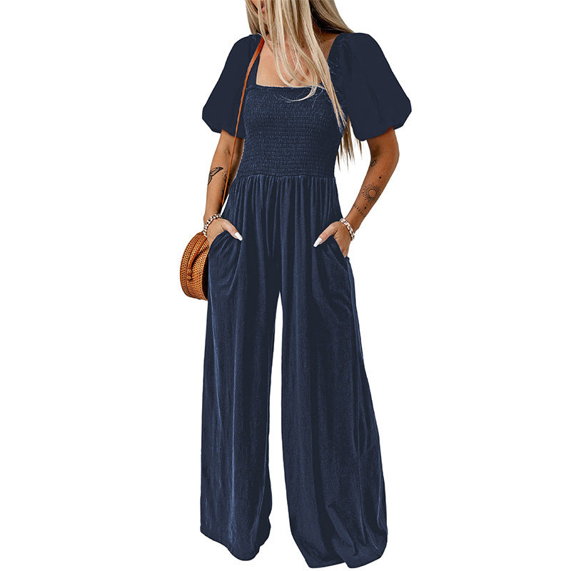 Square Collar Short Sleeve Jumpsuit - MAXIME