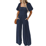 Square Collar Short Sleeve Jumpsuit - MAXIME