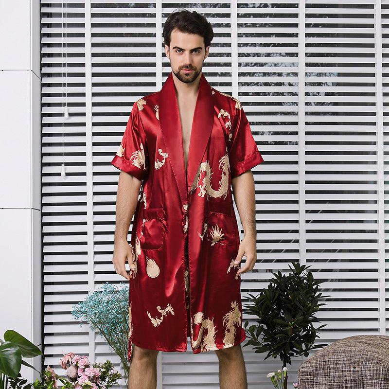 Two-piece Pattern Bathrobe Nightgown And Short Pajama Pants - MAXIME