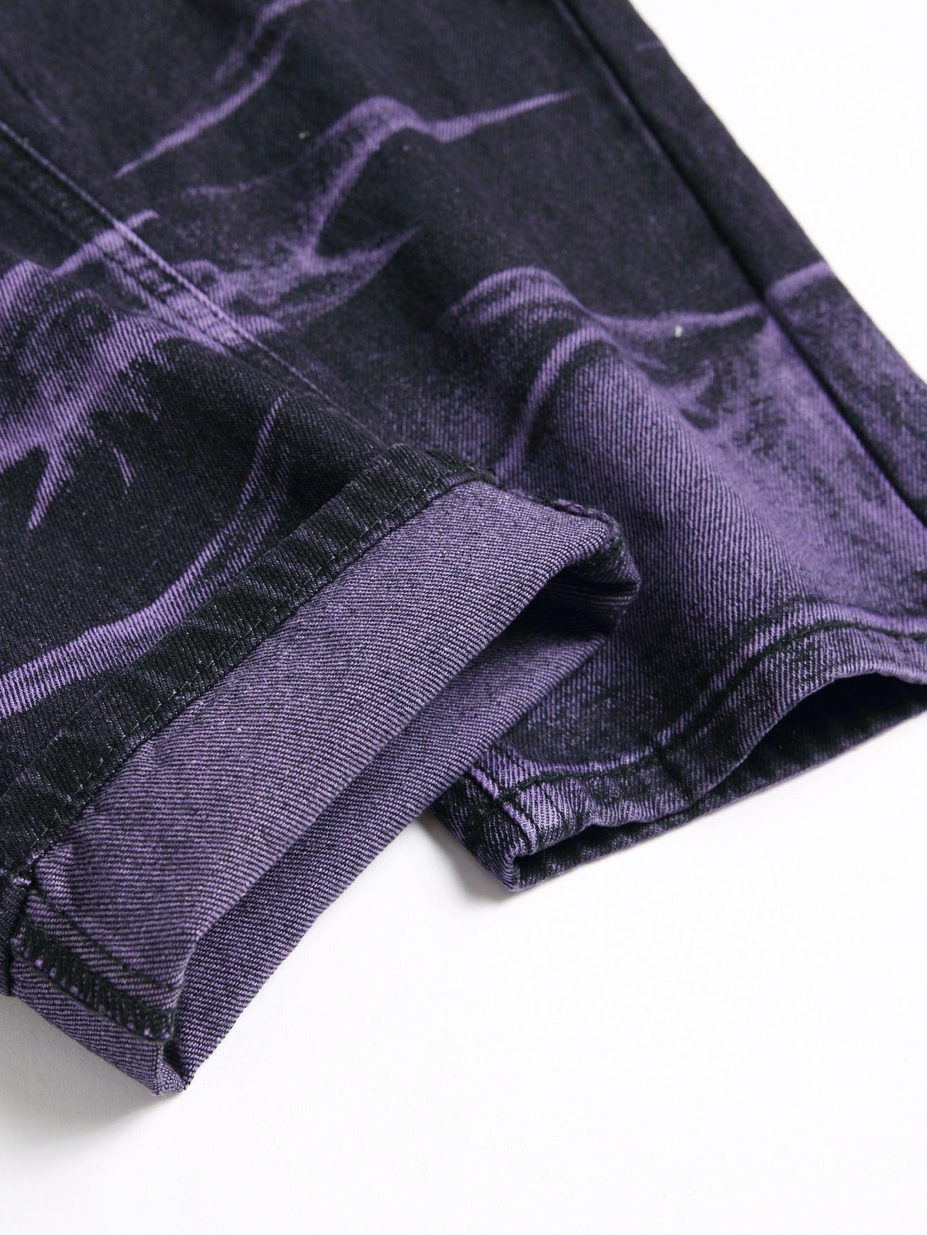 Purple And Black Fried Ripped Denim Trousers - MAXIME