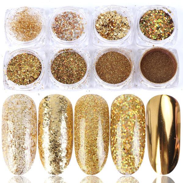 8 Box Mix Glitter Nail Art Powder Flakes Set - MAXIME