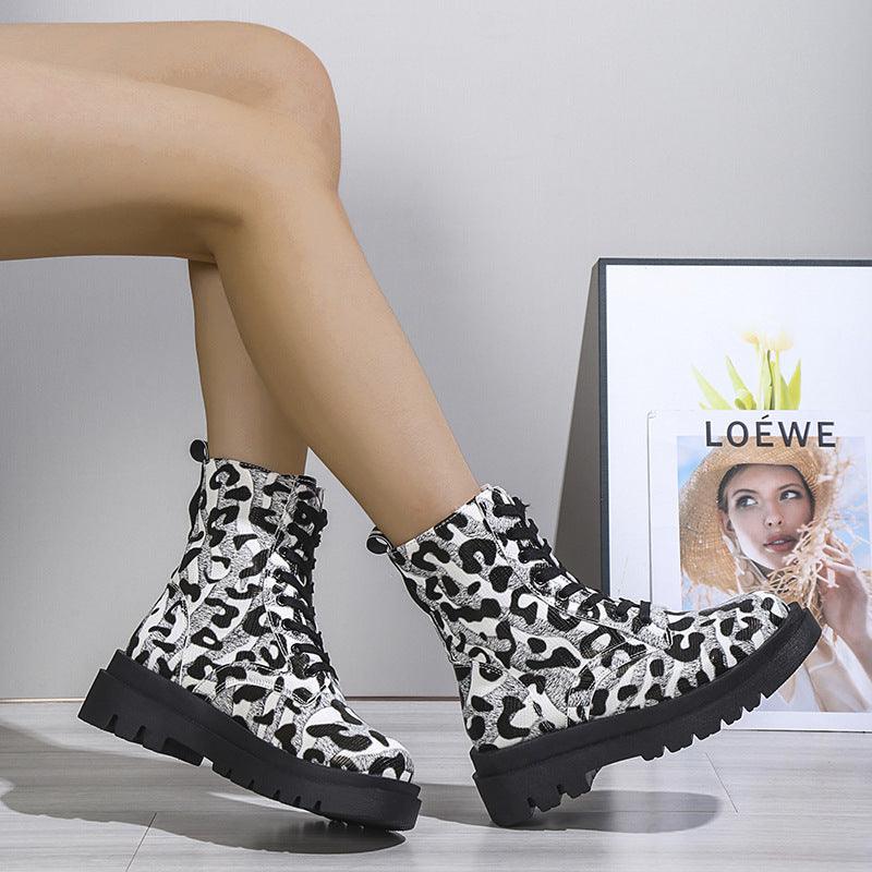 Maxime Black White Leopard Cowgirl Boots - MAXIME