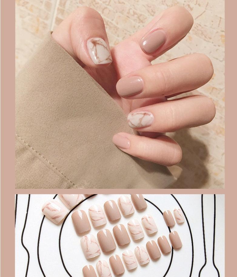 Light khaki smudge false nails - MAXIME