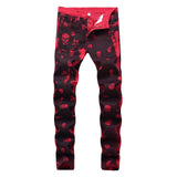 Skull red jeans men's casual jeans - MAXIME