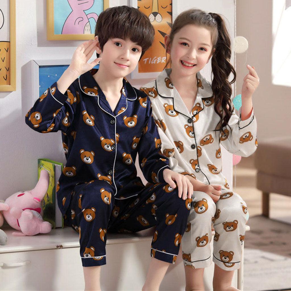 Long sleeve ice silk bear pajamas set for boys and girls - MAXIME