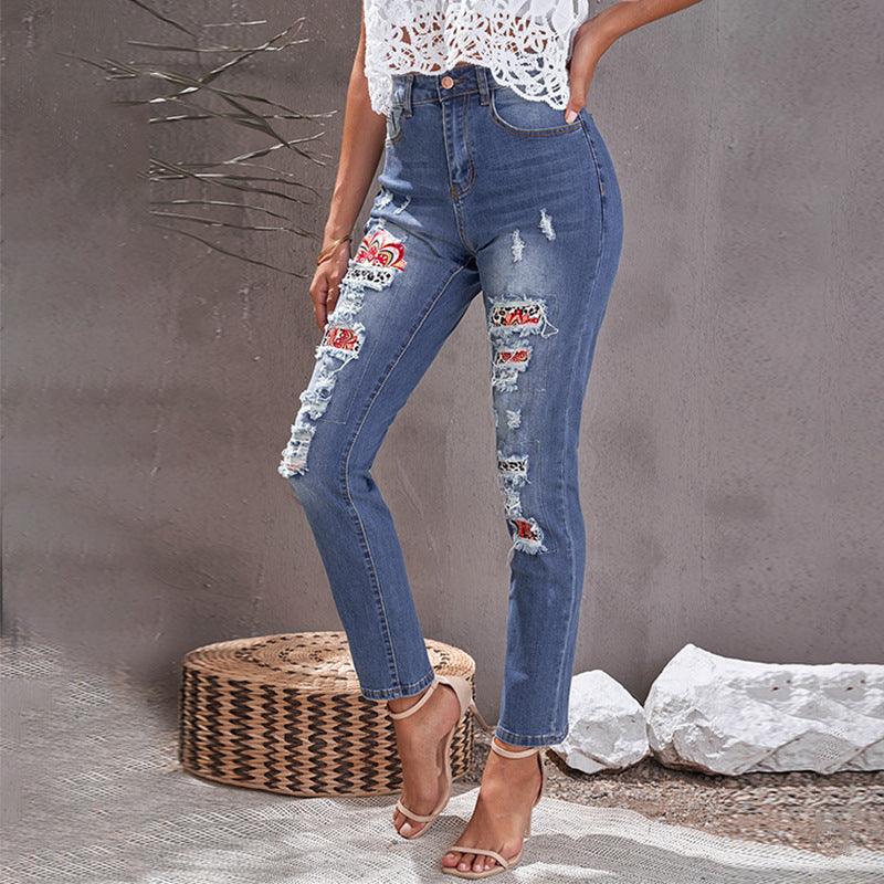 Ripped Jeans Women's Ethnic Style High Waist - MAXIME