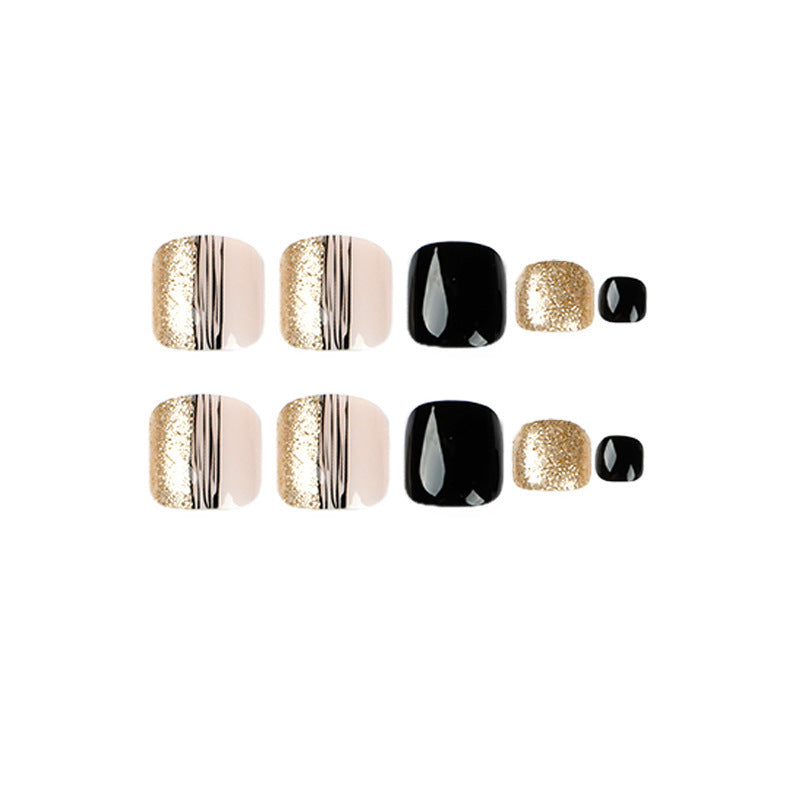 Women's Fashion Black Line Gold Powder Wear Manicure Nails - MAXIME