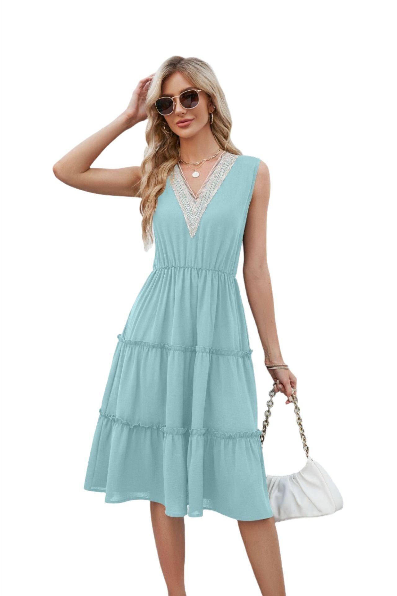 V-neck Women Elegant Dress Beach Summer - MAXIME