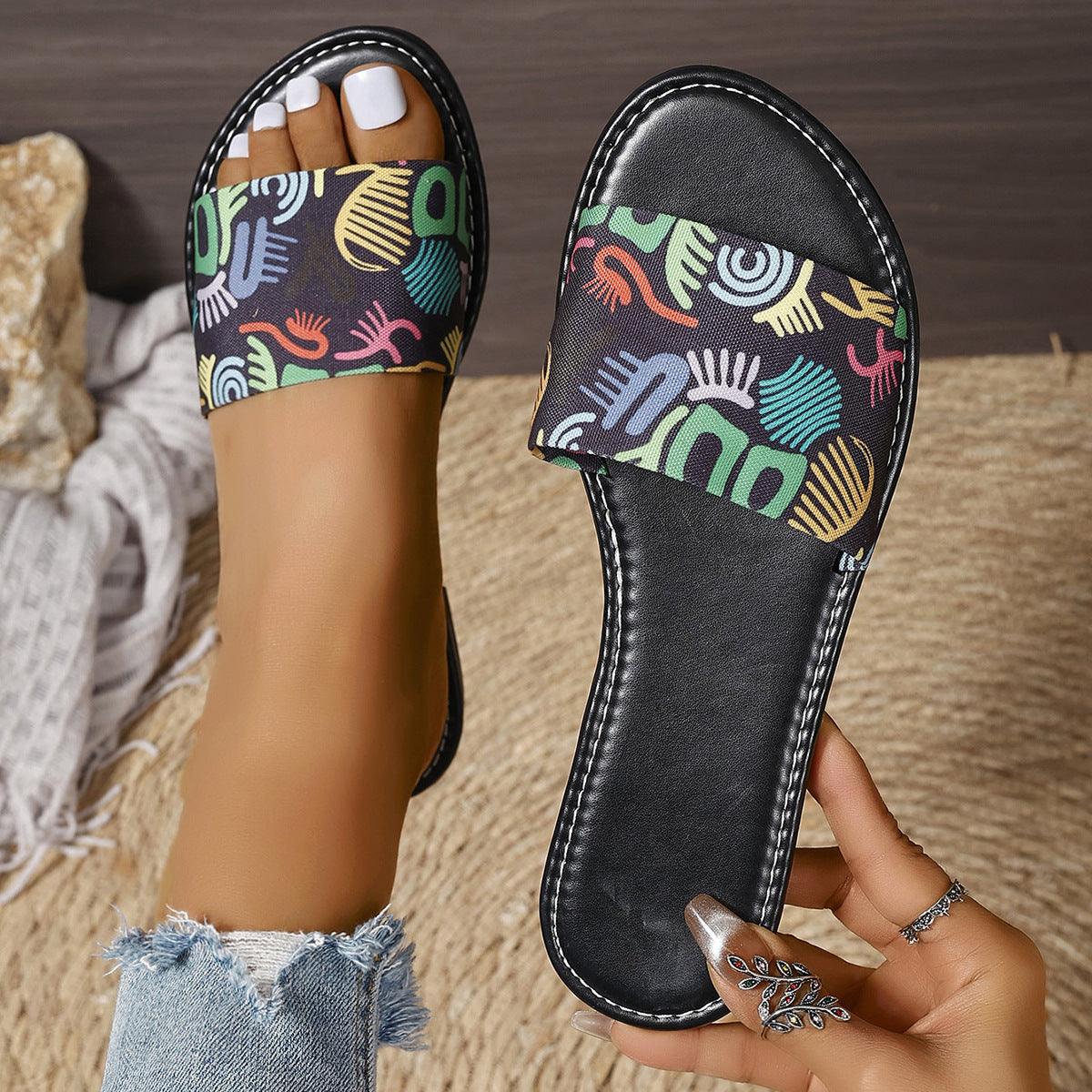 New Fashion Graffiti Print Sandals For Women Summer - MAXIME