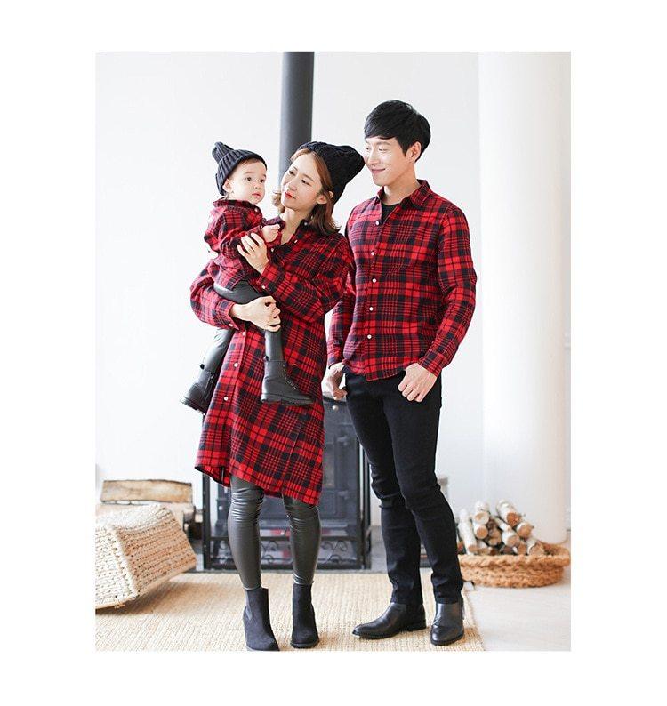 Mother and child red plaid shirt parent-child outfit - MAXIME