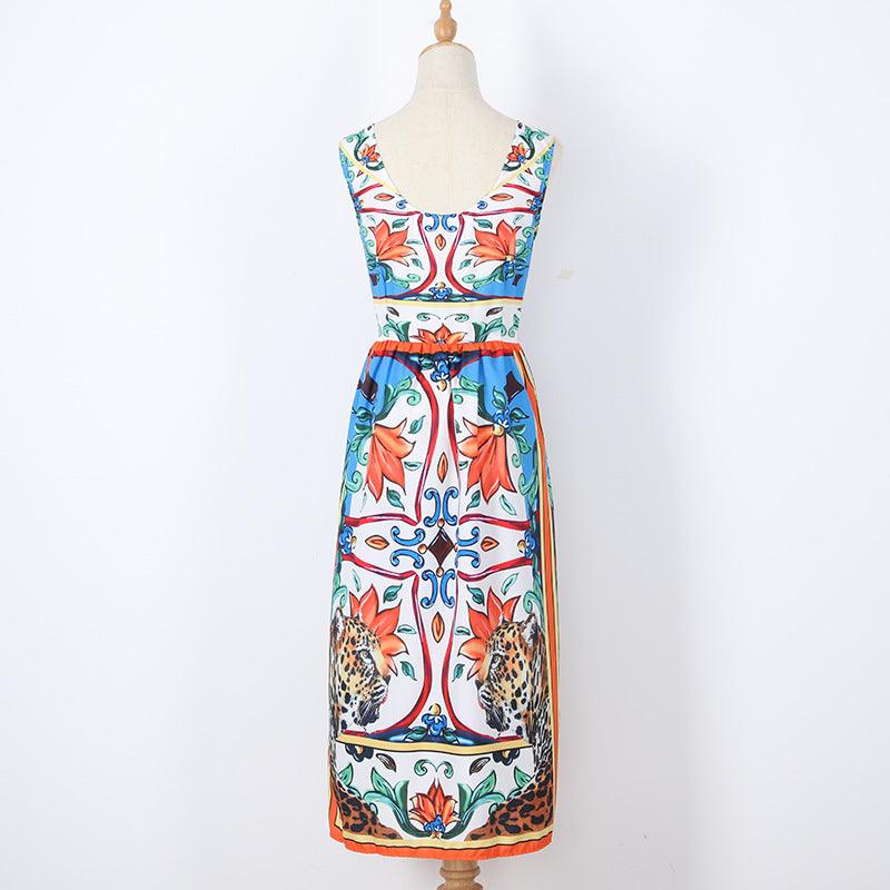 Sleeveless midi retro print dress - MAXIME