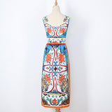 Sleeveless midi retro print dress - MAXIME