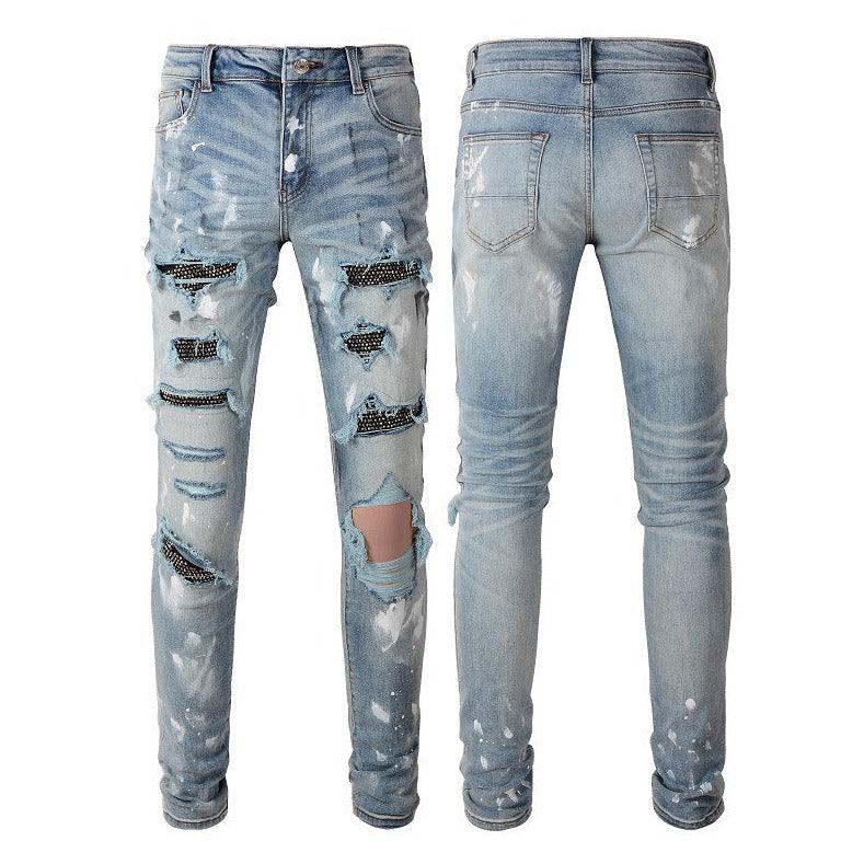 Stretch Retro Ripped Diamond Jeans - MAXIME