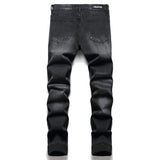 Men Biker Jeans Paisley Print Patch Casual Pants - MAXIME