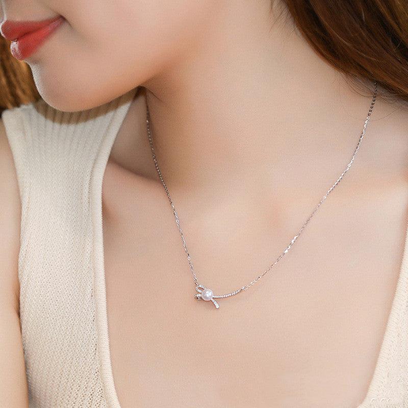 Women's Bow Pearl Necklace Micro Inlaid Zircon - MAXIME