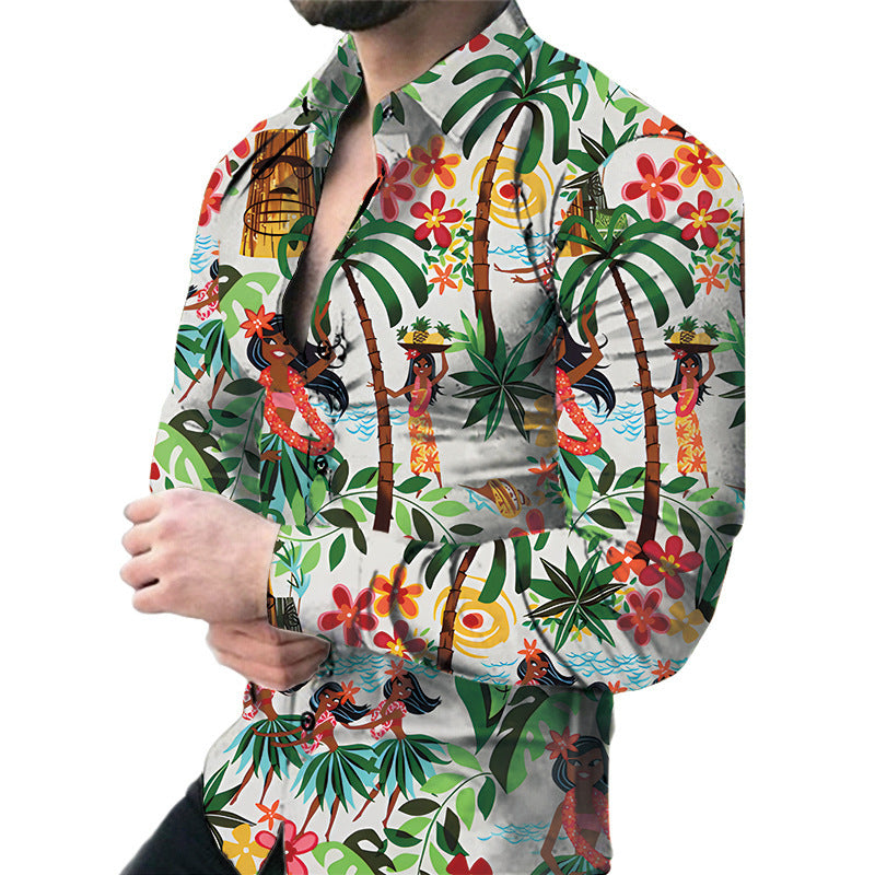 Men's Casual Long Sleeved Large Floral Shirt - MAXIME