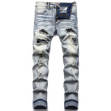 Men Biker Jeans Paisley Print Patch Casual Pants - MAXIME