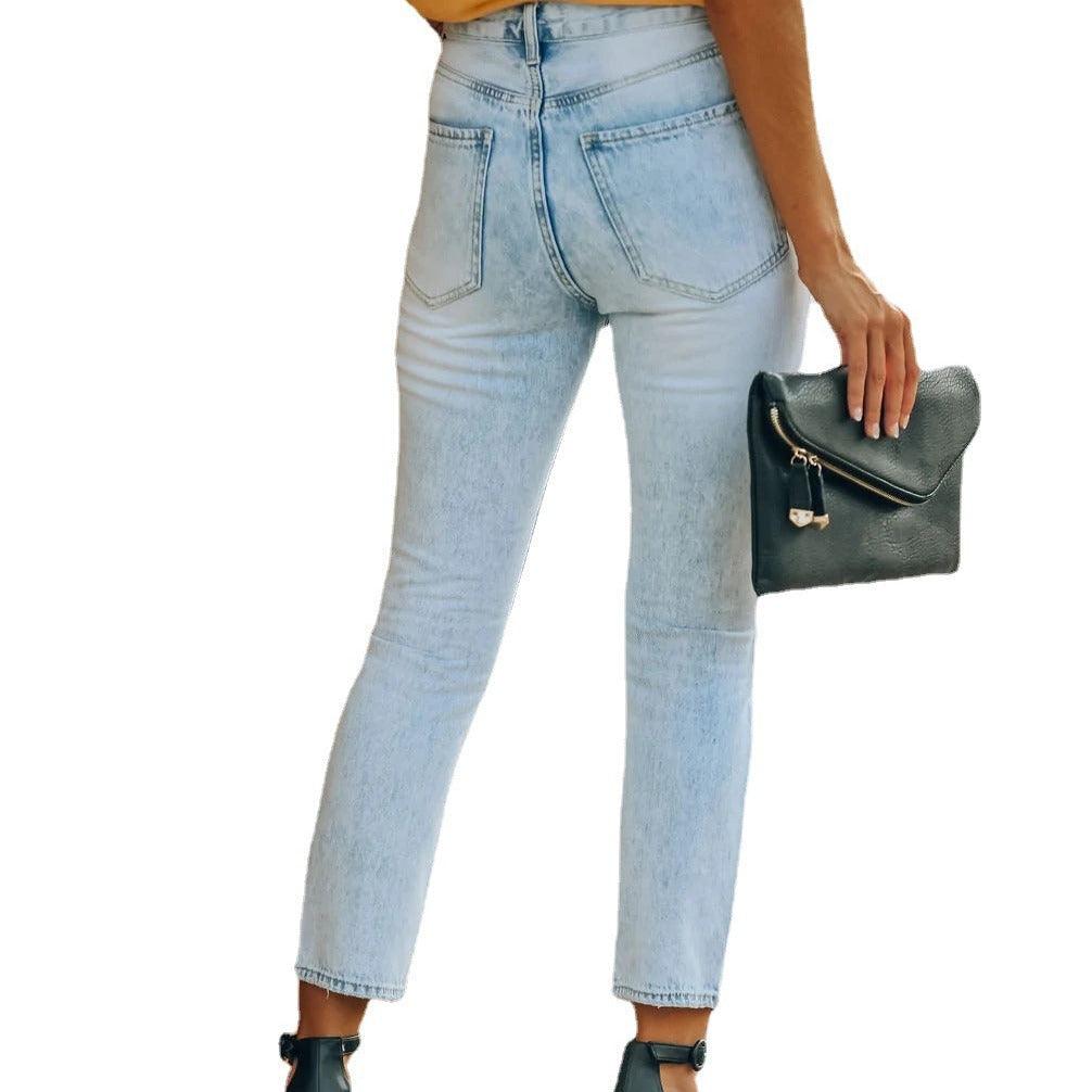 Denim Ripped Ankle-length Casual Pants - MAXIME