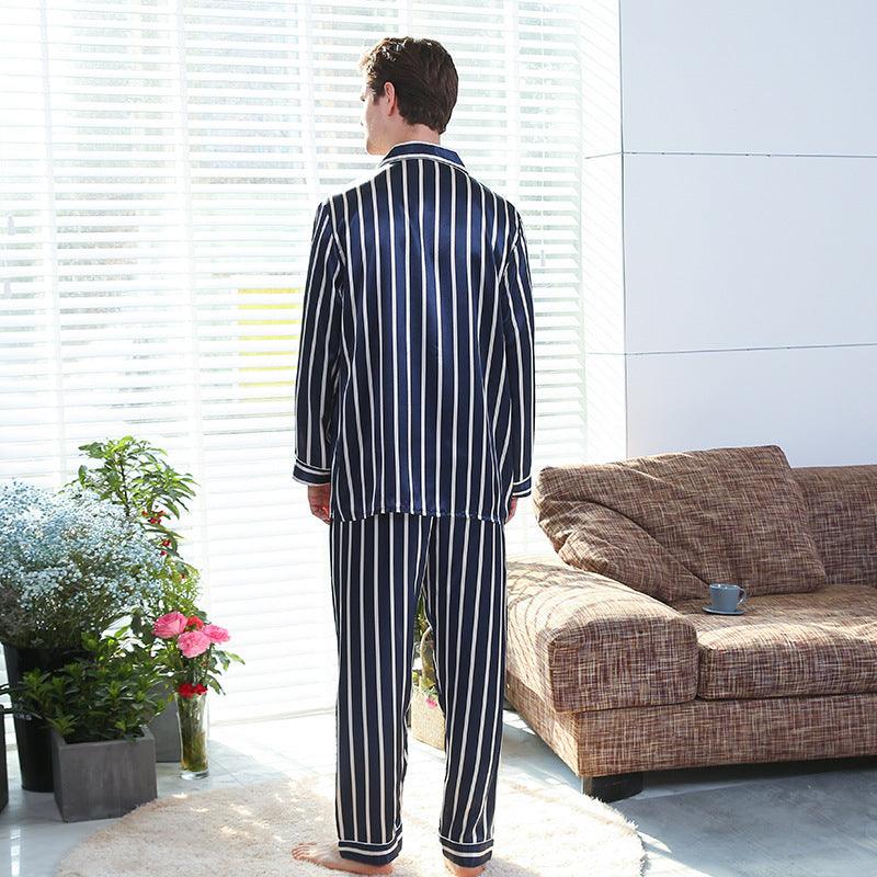 Fall men's simulated silk stripe pajamas men - MAXIME