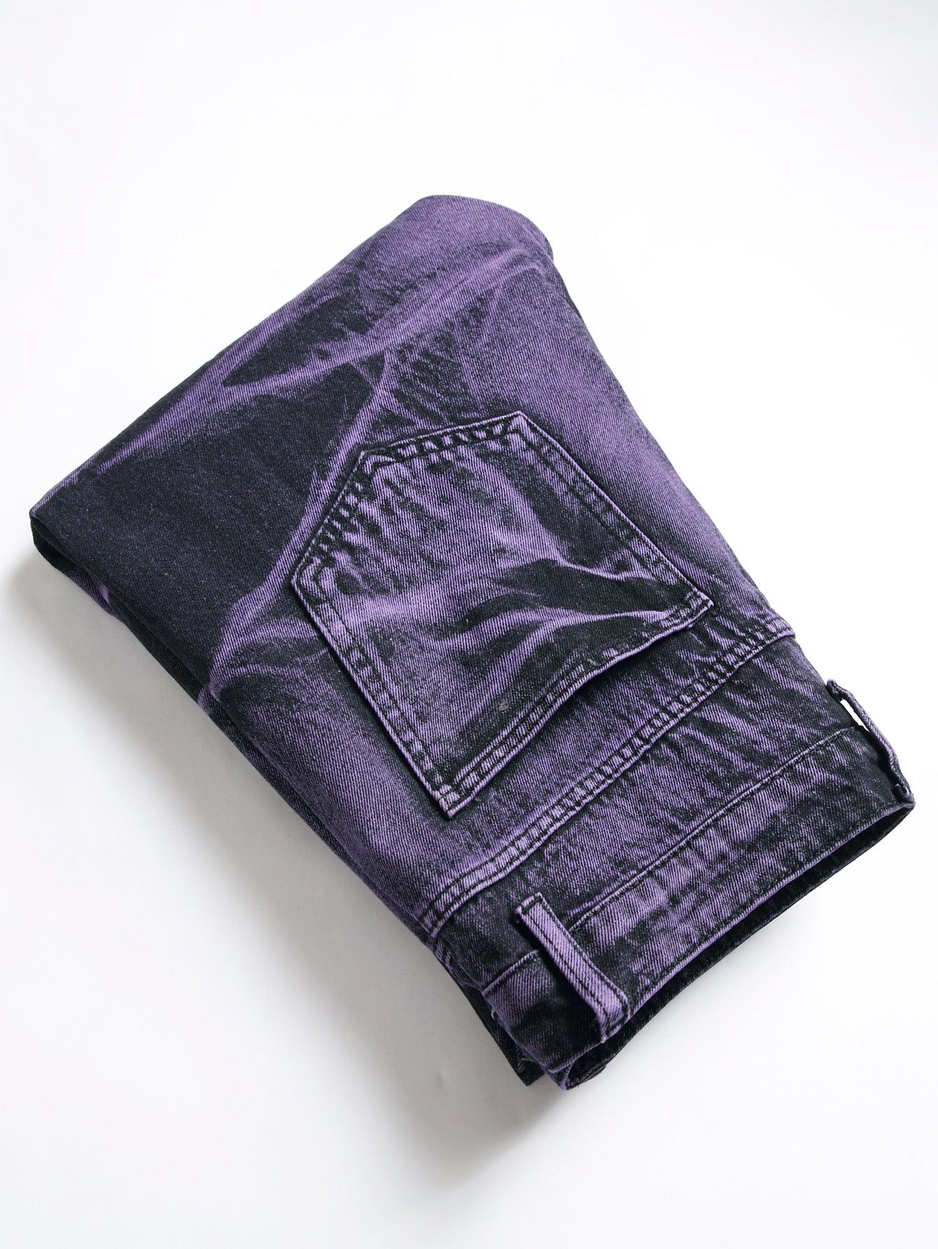 Purple And Black Fried Ripped Denim Trousers - MAXIME