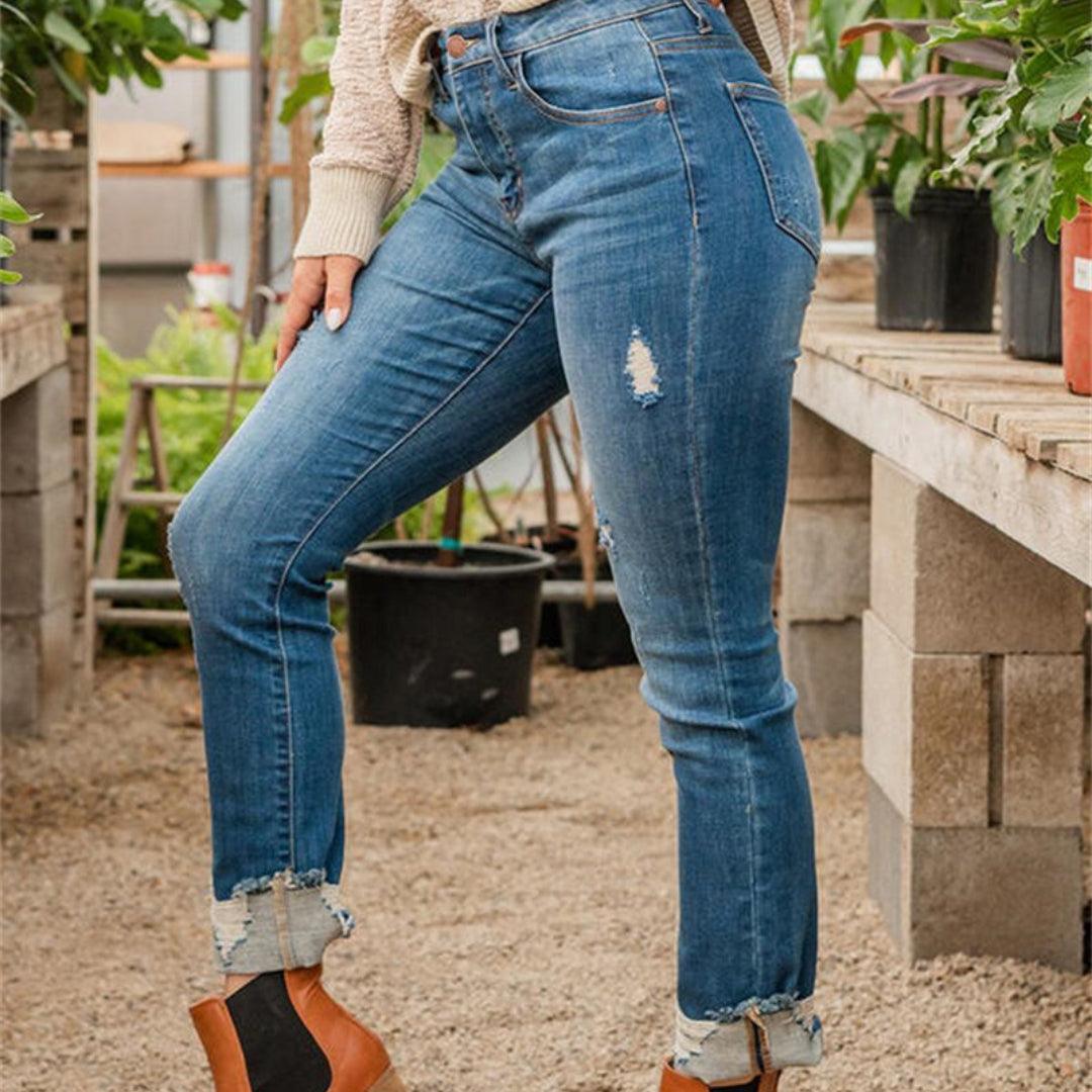 Slim Fit And Torn Blue Jeans For Women - MAXIME