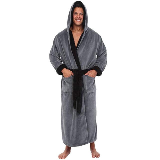 Men BathRobe Flannel Hooded Thick Casual Winter - MAXIME