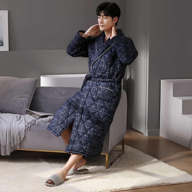 Long Sleeved Autumn And Winter Thin Quilted Bathrobe - MAXIME