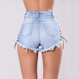 Cutoff Side Lacing Jeans Shorts - MAXIME