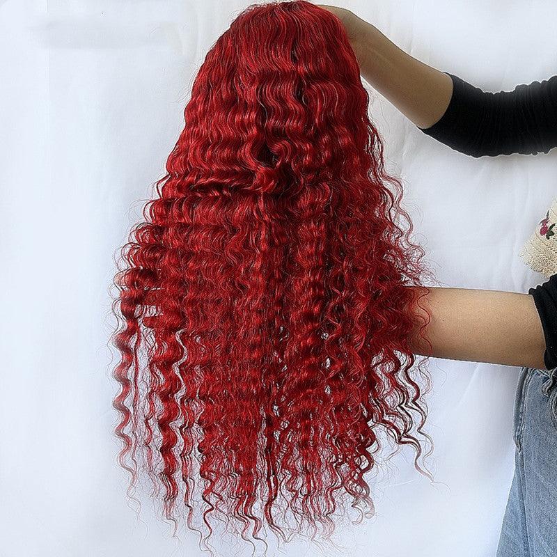 Red Deep Wave Human Hair Wig Real Headgear - MAXIME