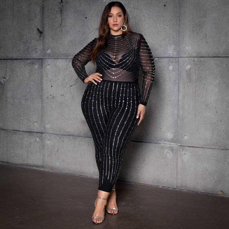 High-stretch Mesh See-through Tight Jumpsuit Women - MAXIME