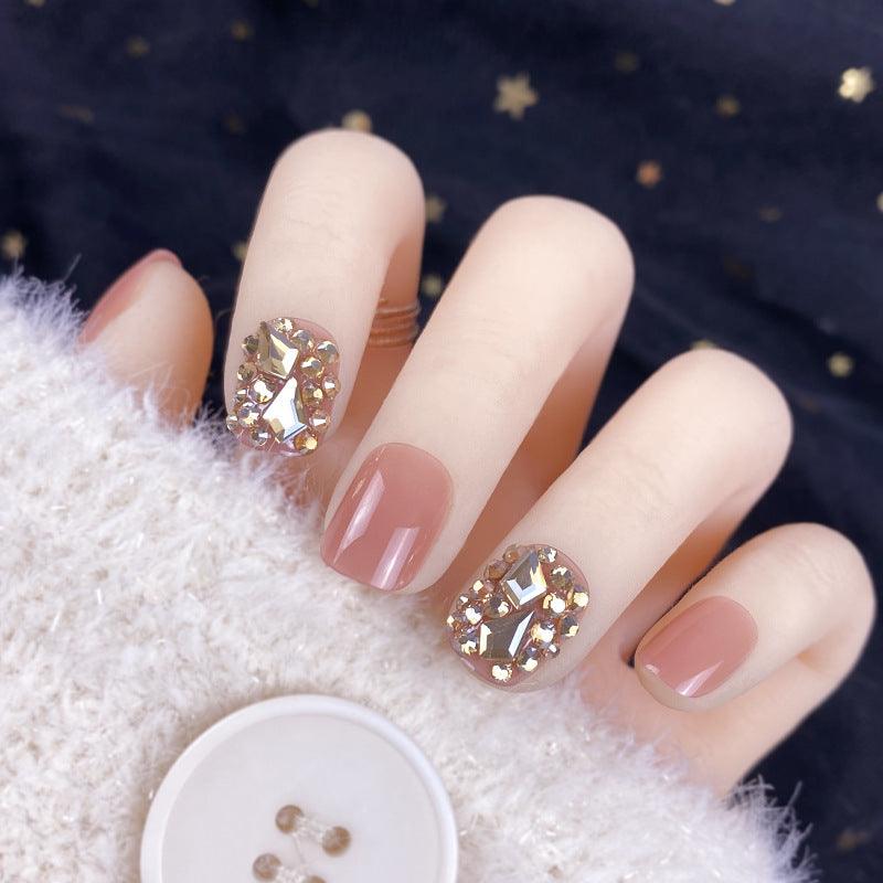 Champagne Gold Full Diamond Manicure Patches Wearing Nails Finished - MAXIME