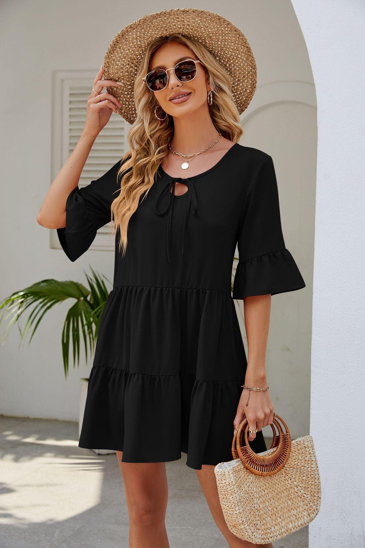 Maxime Short Sleeve Lace-up Dress - MAXIME