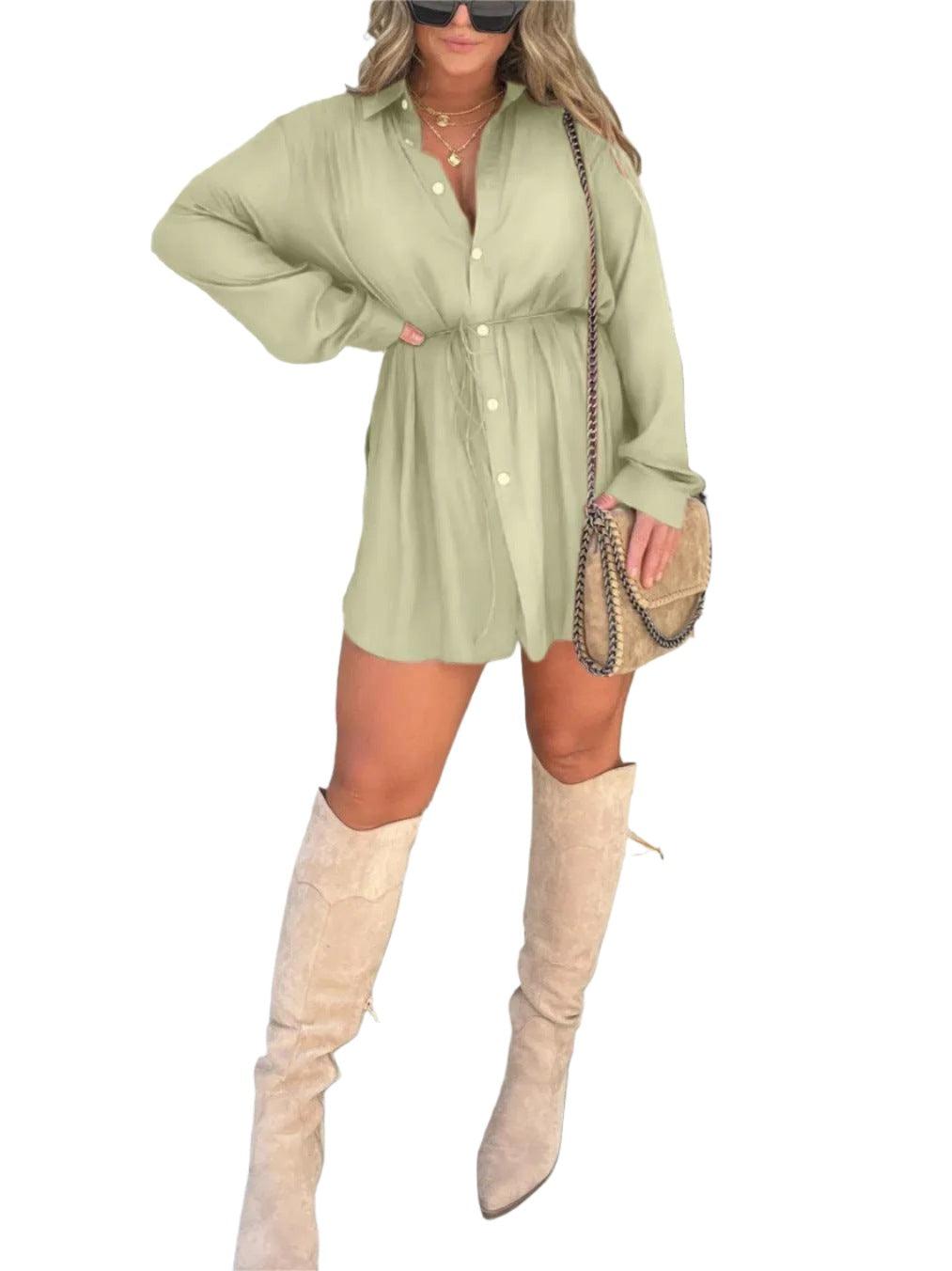 Women's Long Sleeve Jumpsuit Shirt Dress - MAXIME