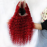 Red Deep Wave Human Hair Wig Real Headgear - MAXIME