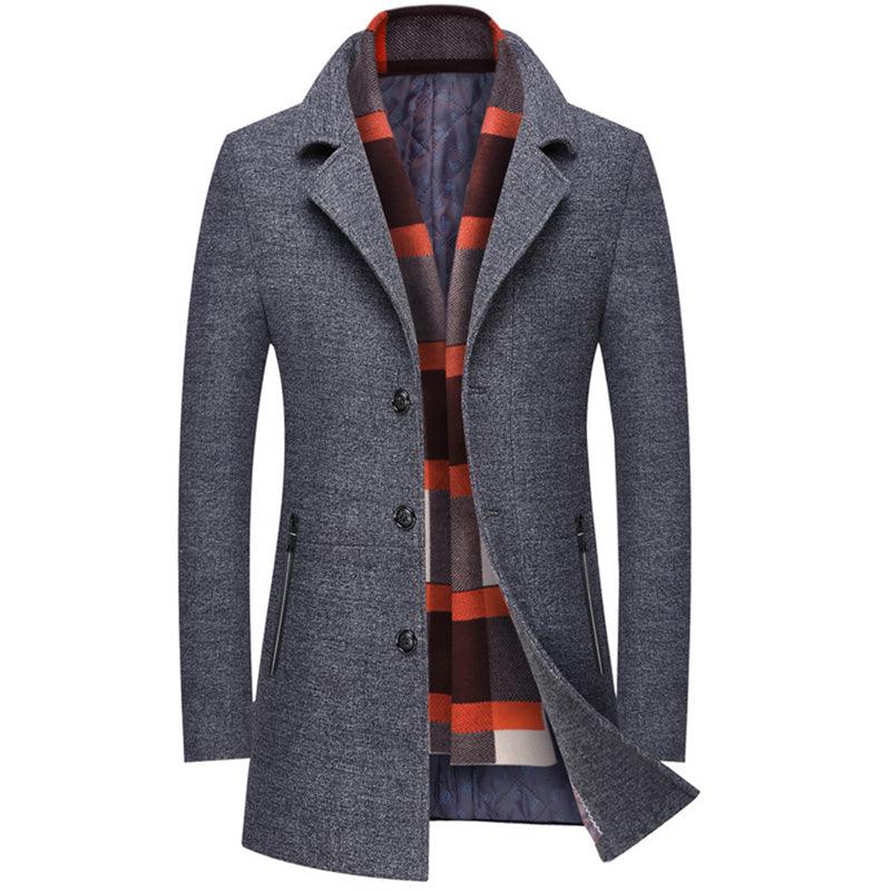 MAXIME scarf collar woolen men's long coat - MAXIME