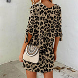 Maxime Leopard Print Round Neck Dress - MAXIME