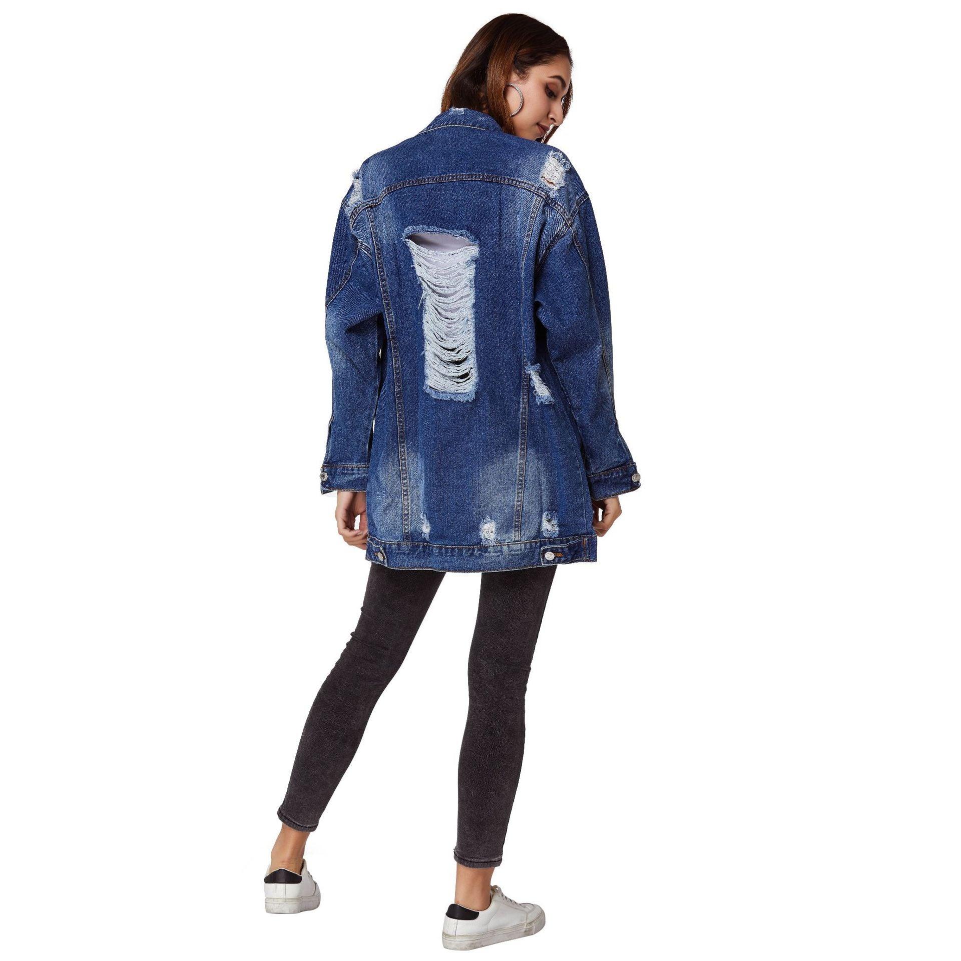 Denim Women's Water Washed Hole Coat - MAXIME