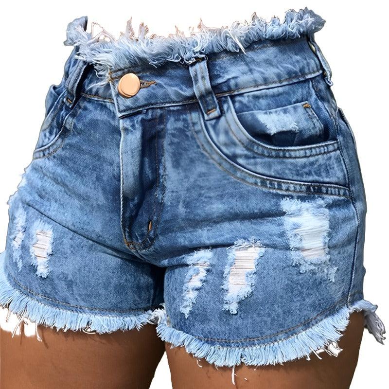 Tassel Torn Hole Women's Denim Shorts - MAXIME