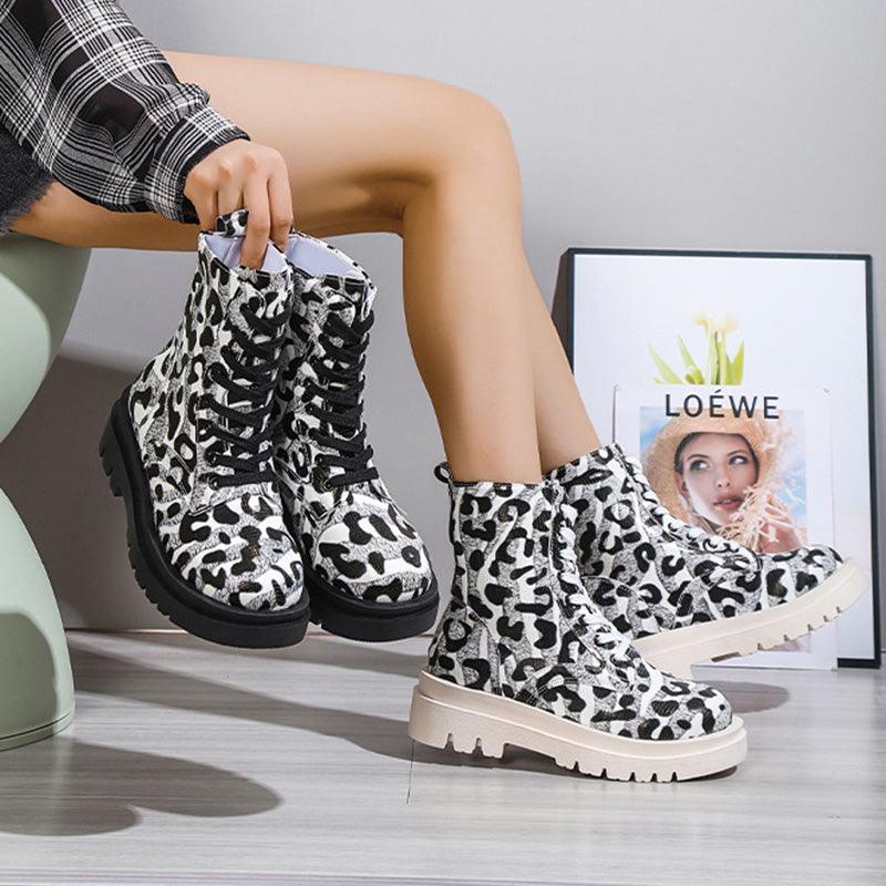 Maxime Black White Leopard Cowgirl Boots - MAXIME