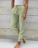 Maxime High Waist Elastic Waist Cotton Casual Pants - MAXIME