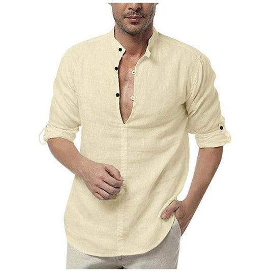 Men's Long Sleeve V Neck Casual Shirt - MAXIME