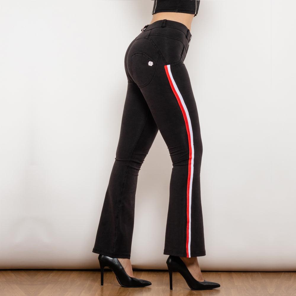 Melody Side Stripe Stretch Pants SlimBum Black Jeans - MAXIME