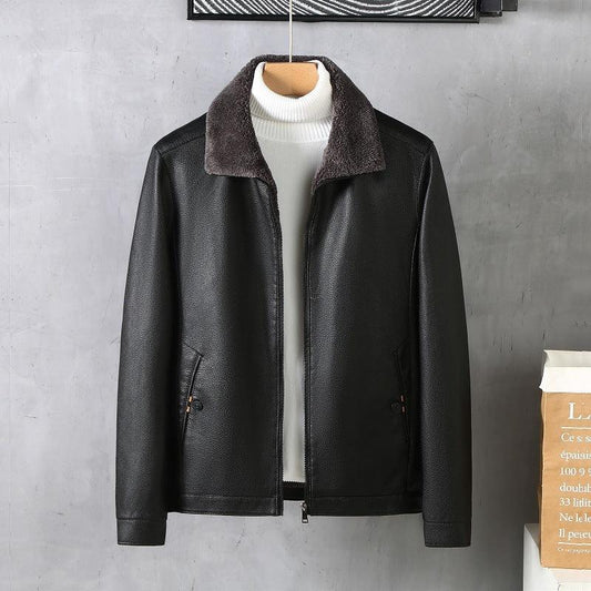 Leather Lapel Fleece Padded Coat - MAXIME