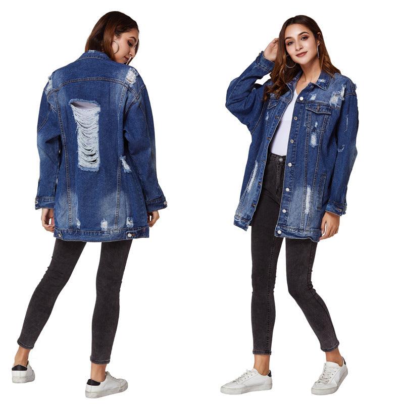 Denim Women's Water Washed Hole Coat - MAXIME