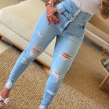 Slim High Waist Ripped Skinny Ripped Pants - MAXIME