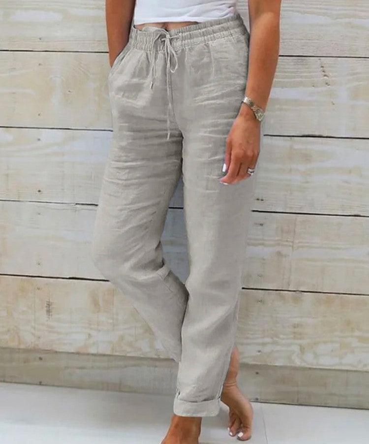 Maxime High Waist Elastic Waist Cotton Casual Pants - MAXIME