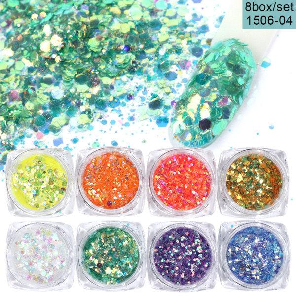 8 Box Mix Glitter Nail Art Powder Flakes Set - MAXIME