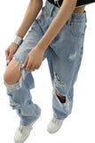 Light Blue Thin Ripped Jeans For Women - MAXIME