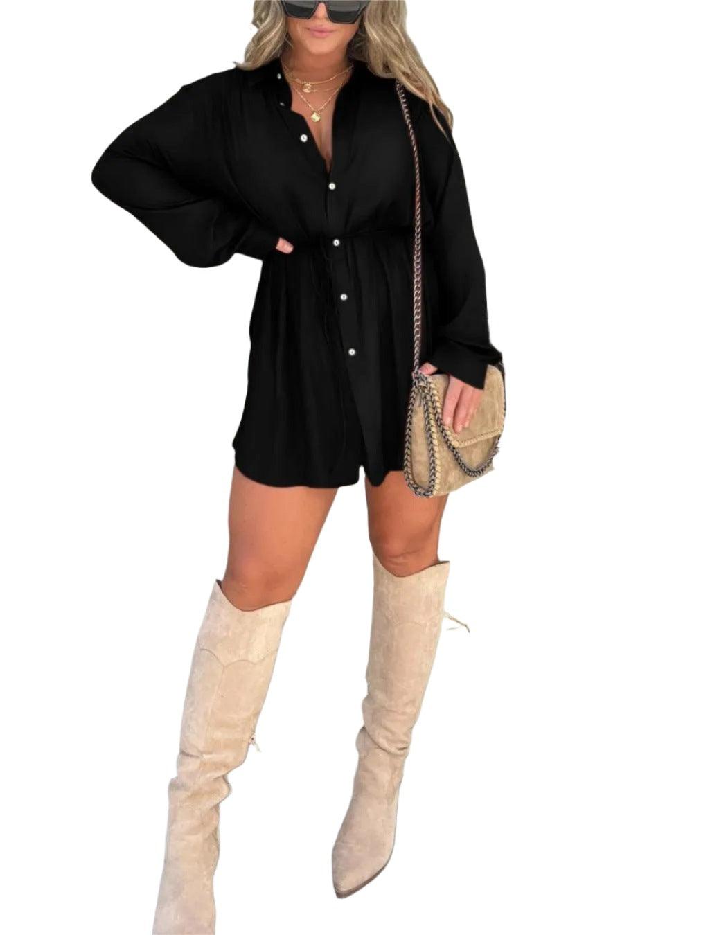 Women's Long Sleeve Jumpsuit Shirt Dress - MAXIME