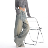 Retro Denim Style Loose Slimming Mop Wide Leg Pants - MAXIME